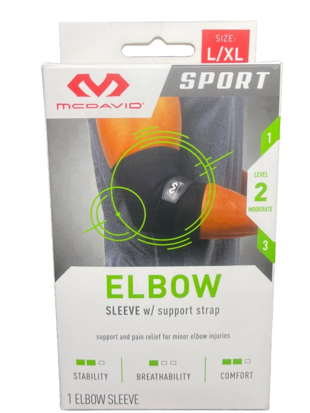 McDavid Sport Elbow Compression Sleeve w/Support Strap L/XL BLACK, NWT